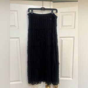 Black midi‎ Ruffles lace sequins Stretch pullon waist Skirt Gothic Grunge medium